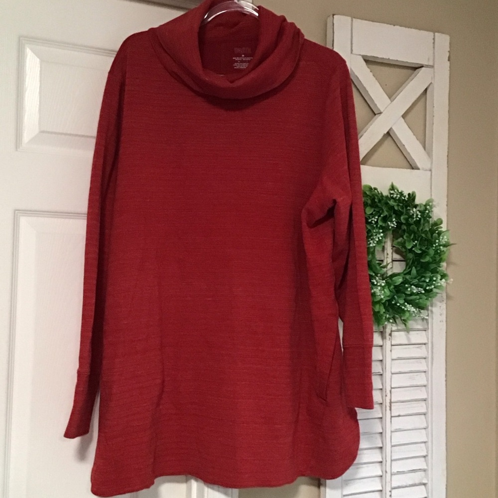Duluth Trading Co. Women's Red Cowl Neck Tunic Shirt Top Blouse sz 3X